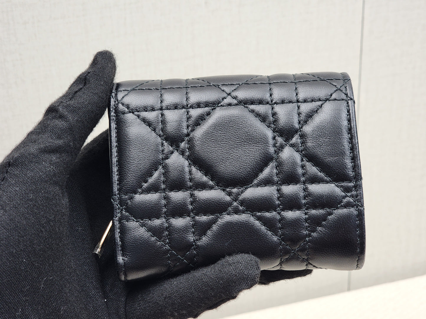 Dior Black Lambskin My Dior Hibiscus Wallet (GHW)