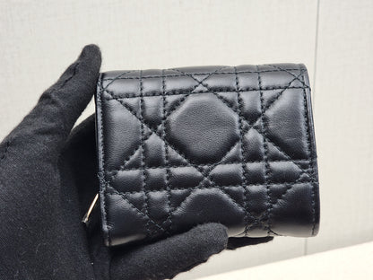 Dior Black Lambskin My Dior Hibiscus Wallet (GHW)