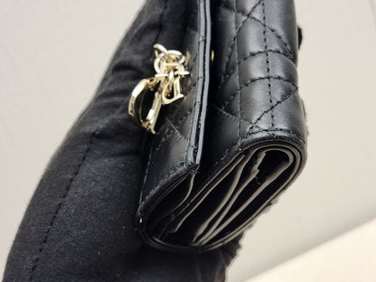 Dior Black Lambskin My Dior Hibiscus Wallet (GHW)