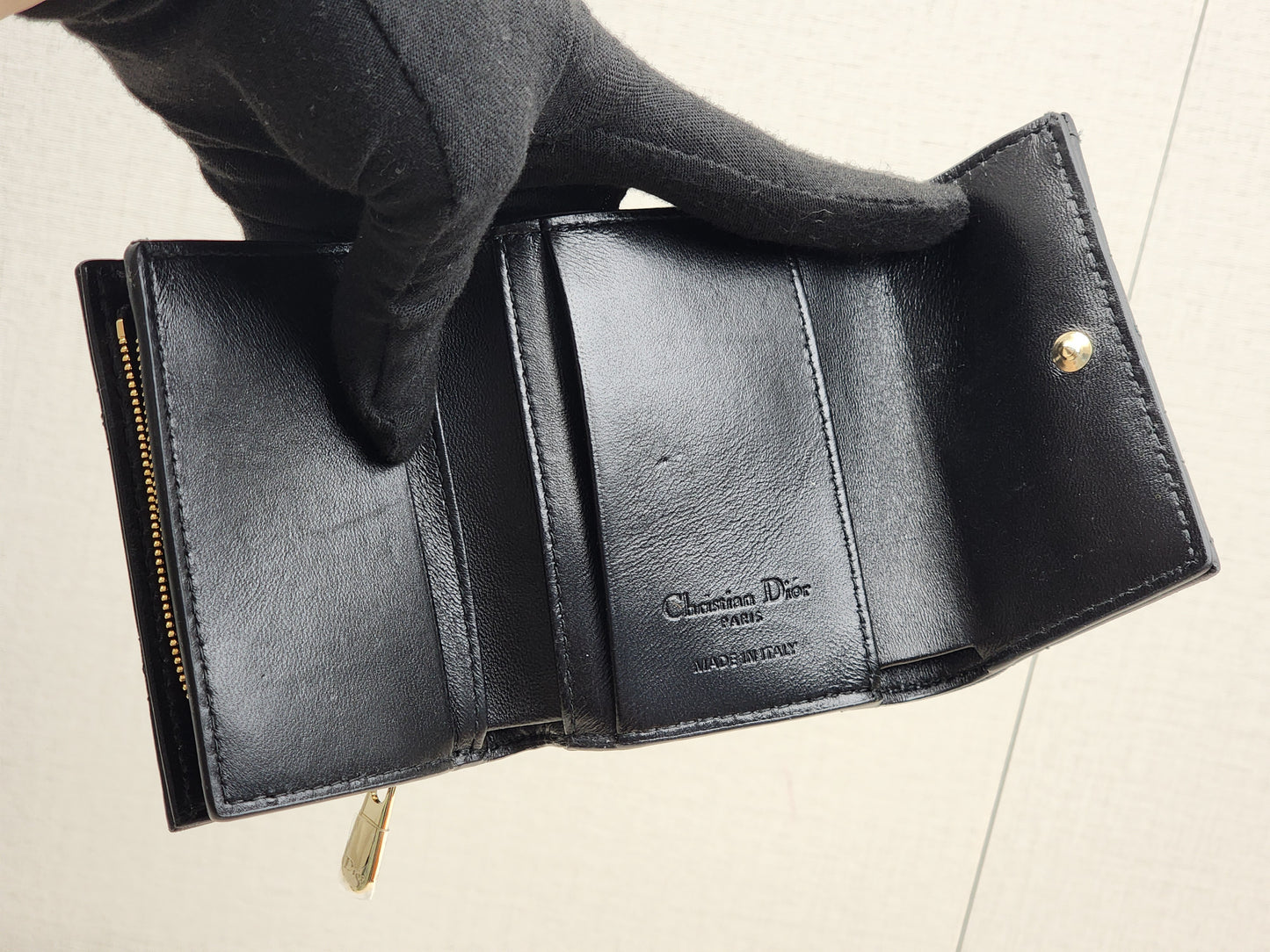 Dior Black Lambskin My Dior Hibiscus Wallet (GHW)