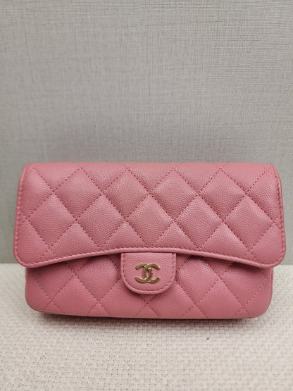 Chanel Pink Caviar Flap Phone Holder w Chain (LGHW)
