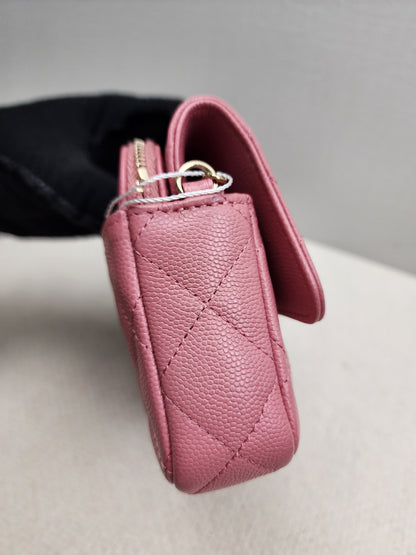 Chanel Pink Caviar Flap Phone Holder w Chain (LGHW)