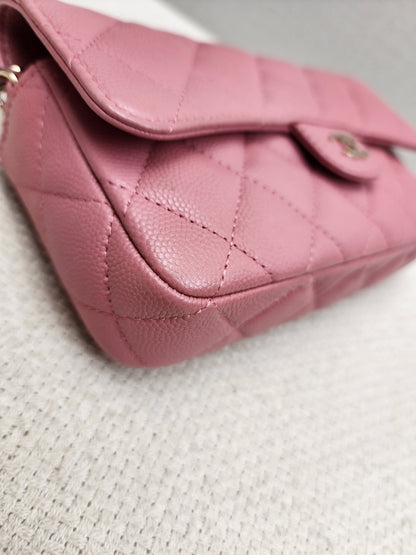 Chanel Pink Caviar Flap Phone Holder w Chain (LGHW)