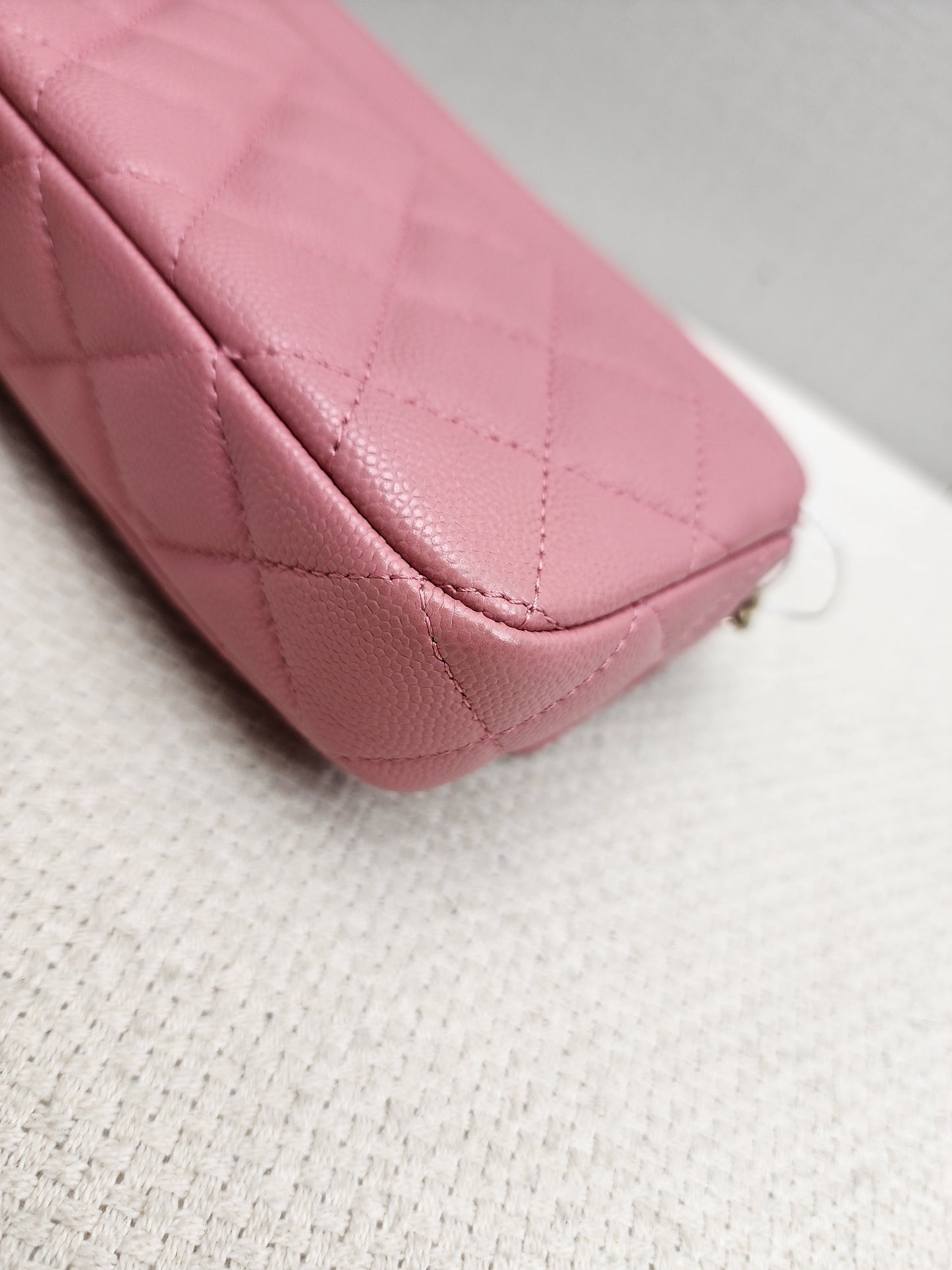 Chanel Pink Caviar Flap Phone Holder w Chain (LGHW)