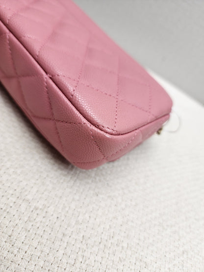 Chanel Pink Caviar Flap Phone Holder w Chain (LGHW)