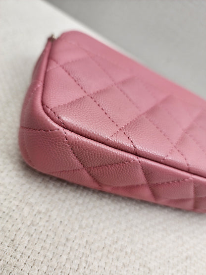 Chanel Pink Caviar Flap Phone Holder w Chain (LGHW)