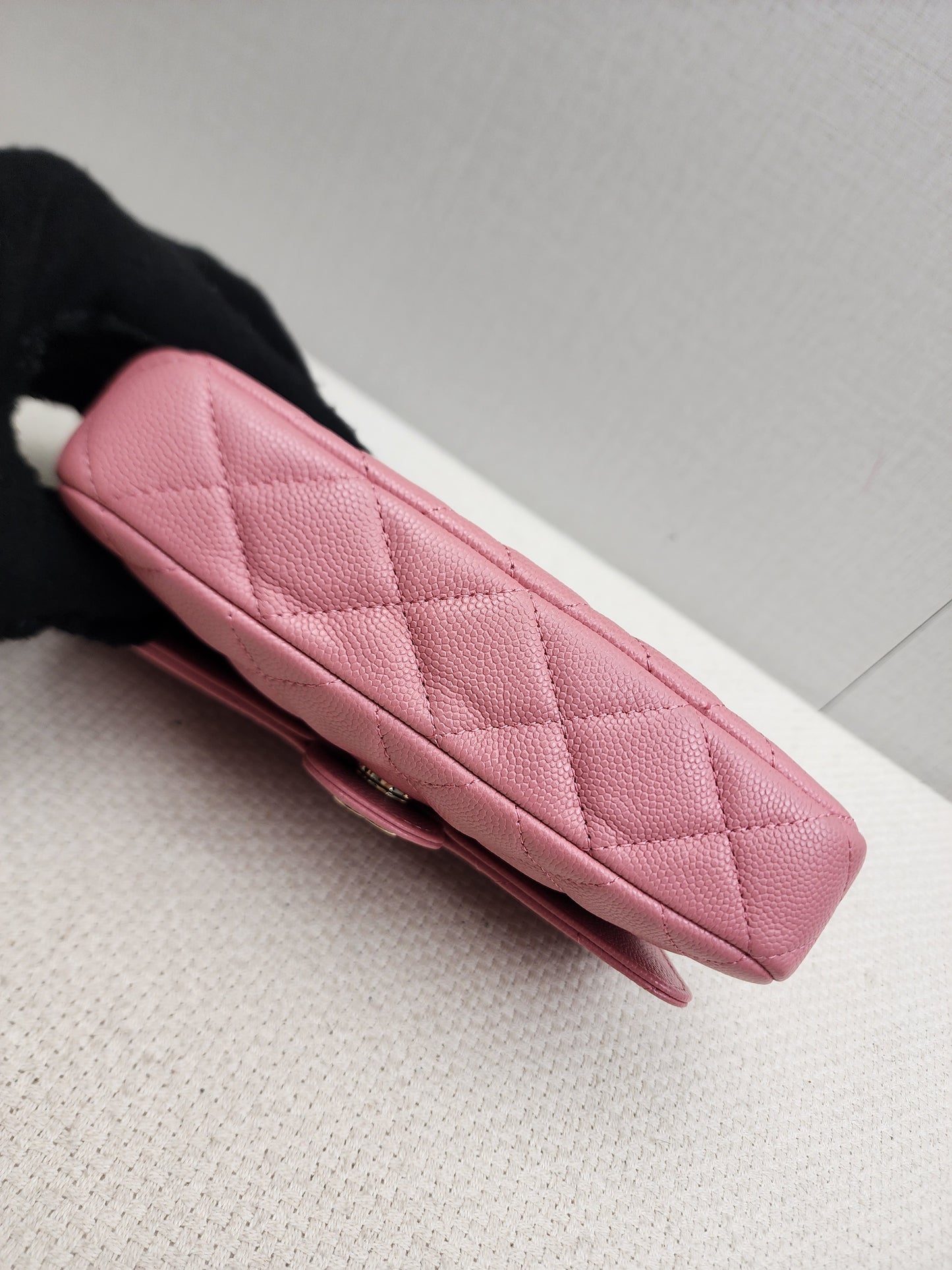 Chanel Pink Caviar Flap Phone Holder w Chain (LGHW)