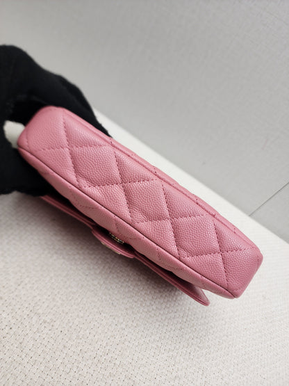 Chanel Pink Caviar Flap Phone Holder w Chain (LGHW)