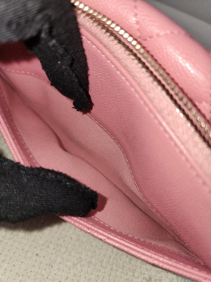 Chanel Pink Caviar Flap Phone Holder w Chain (LGHW)