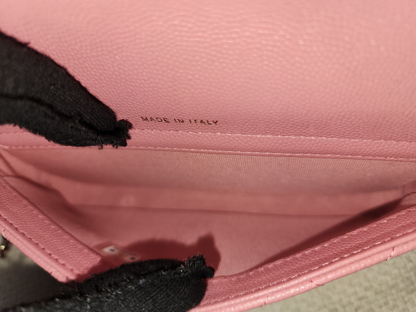 Chanel Pink Caviar Flap Phone Holder w Chain (LGHW)