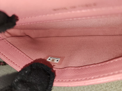Chanel Pink Caviar Flap Phone Holder w Chain (LGHW)
