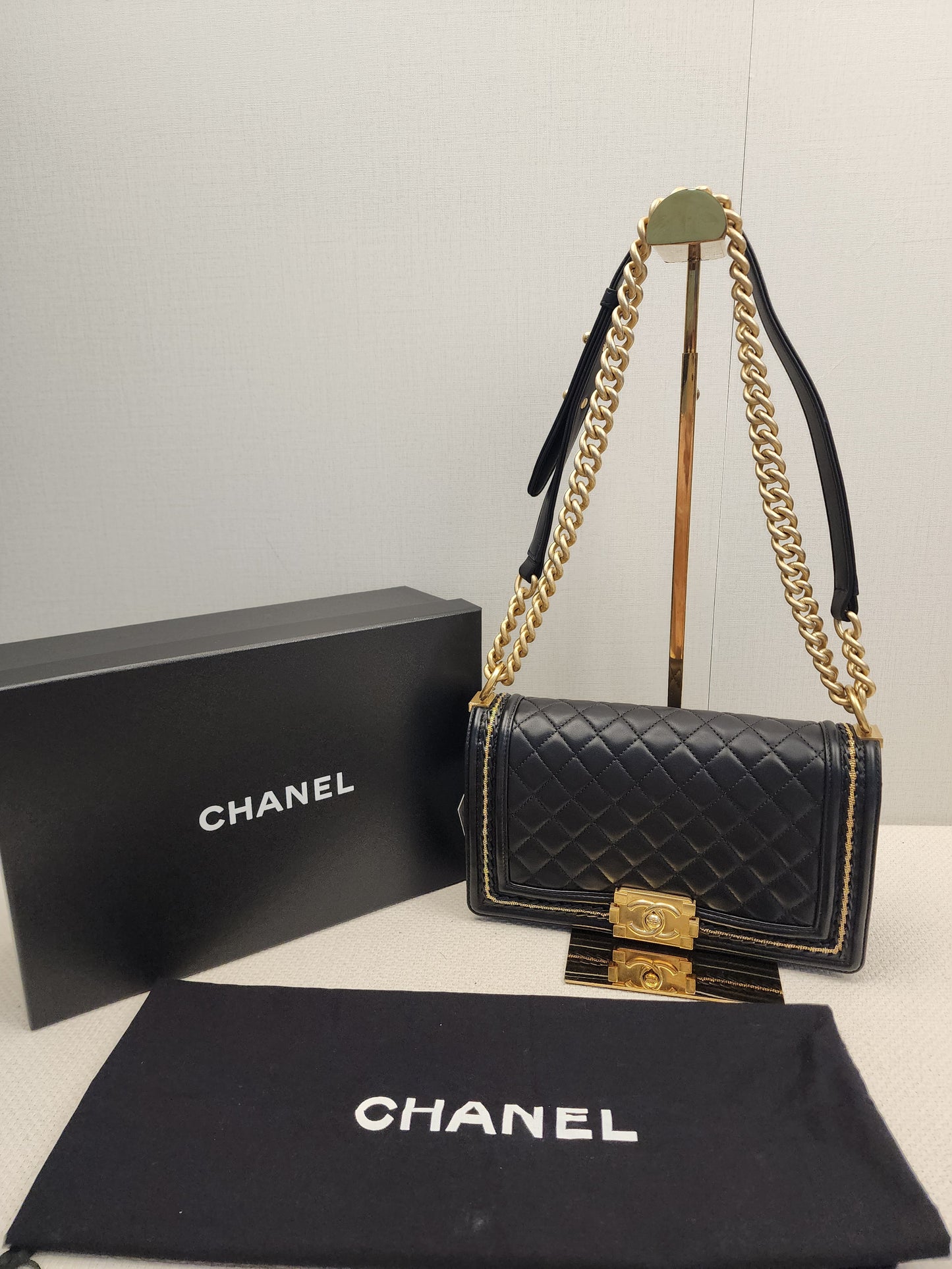 Chanel Black Lambskin Medium Boy Enchained (GHW)