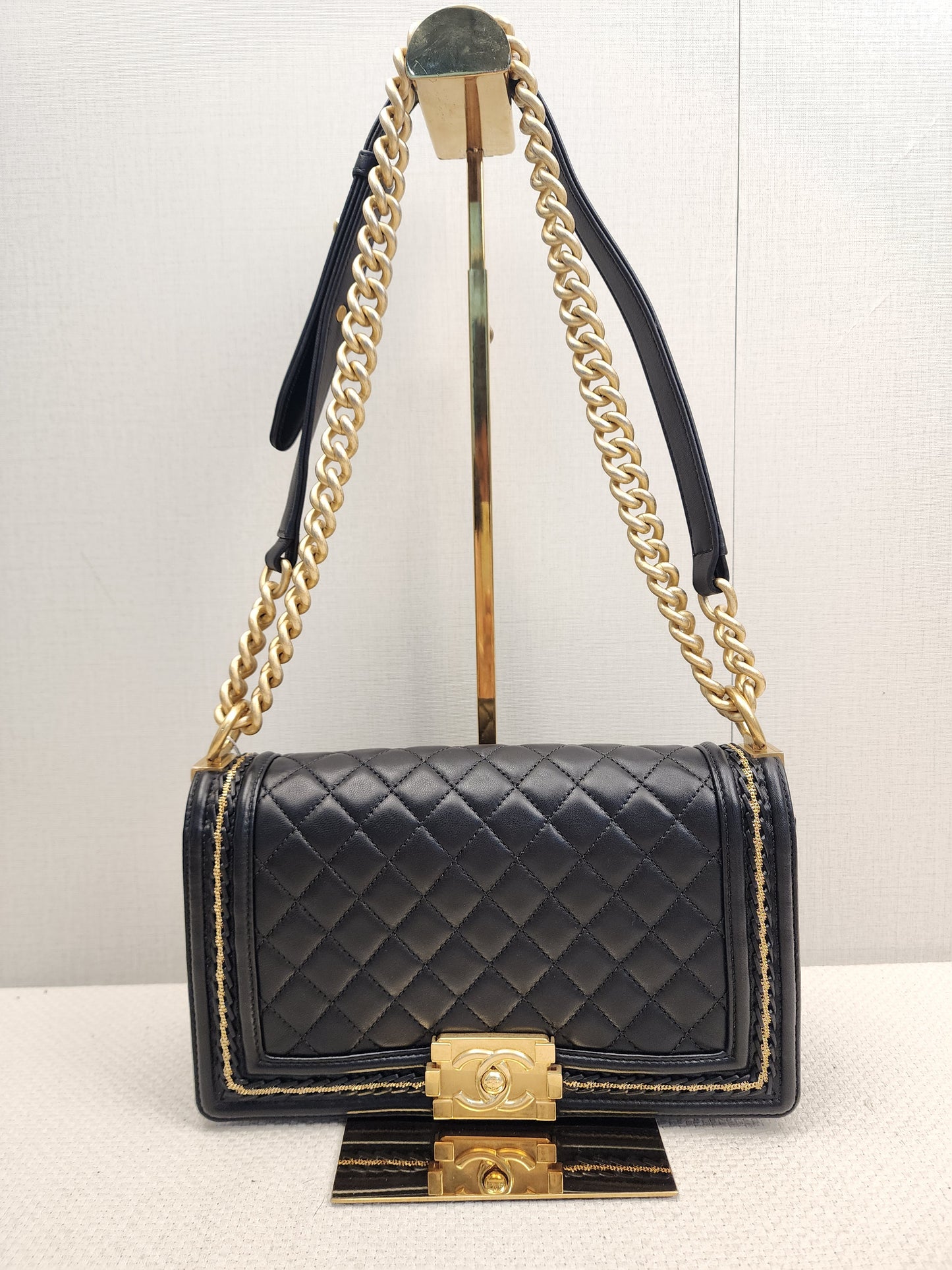 Chanel Black Lambskin Medium Boy Enchained (GHW)