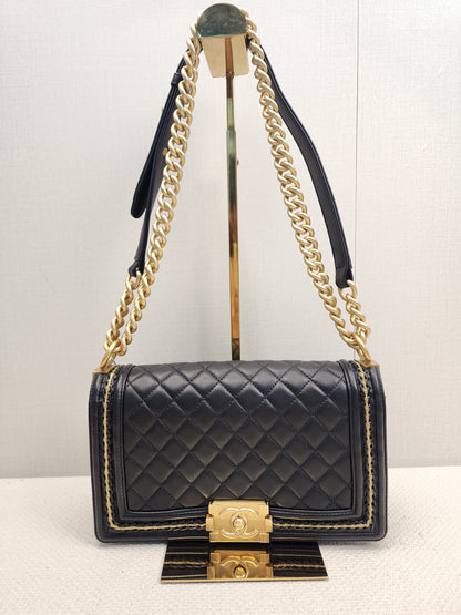 Chanel Black Lambskin Medium Boy Enchained (GHW)