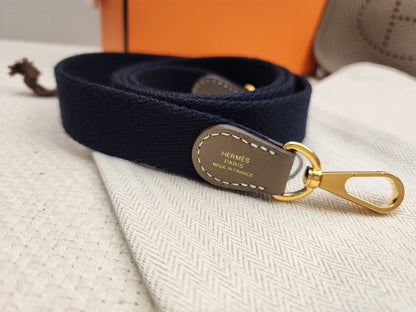 Hermes Etoupe x Bleu Indigo Mini Evelyne (GHW)