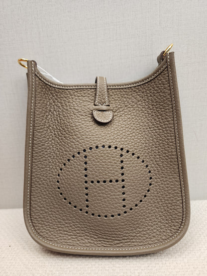 Hermes Etoupe x Bleu Indigo Mini Evelyne (GHW)