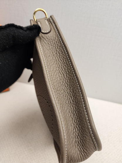 Hermes Etoupe x Bleu Indigo Mini Evelyne (GHW)