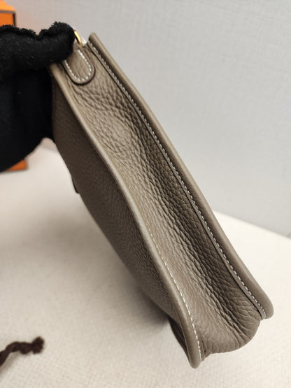 Hermes Etoupe x Bleu Indigo Mini Evelyne (GHW)