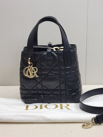 Dior Black Calfskin Small Toujours Vertical Tote Bag (LGHW)