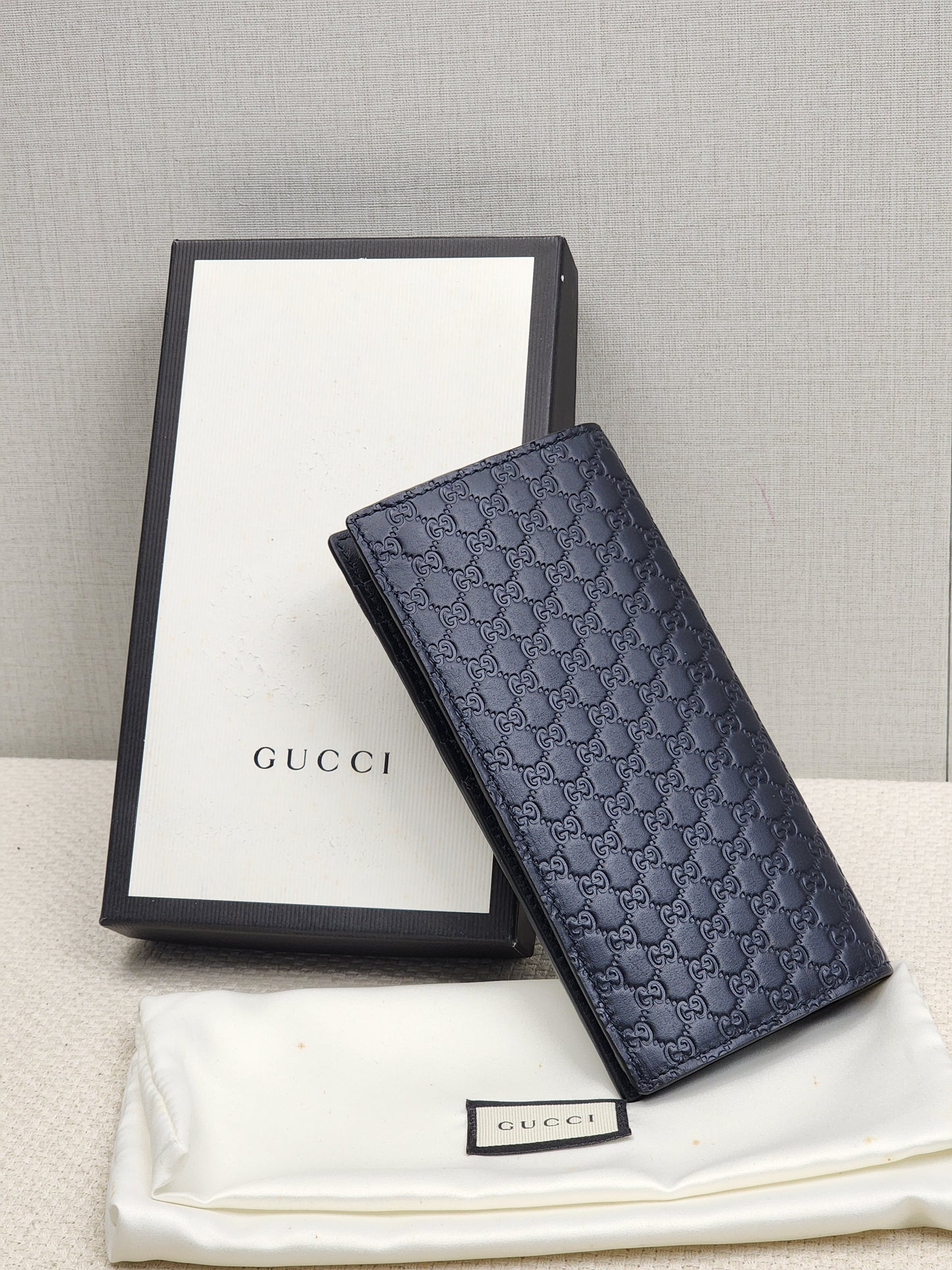 Gucci Navy Microguccisima Bifold Long Wallet