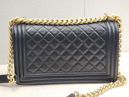 Chanel Black Caviar Old Medium Boy (GHW)
