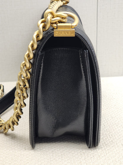 Chanel Black Caviar Old Medium Boy (GHW)
