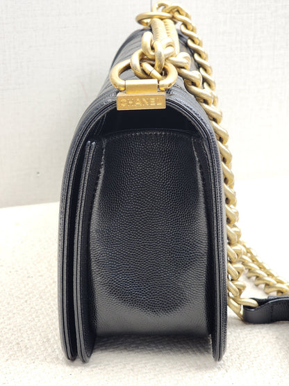 Chanel Black Caviar Old Medium Boy (GHW)