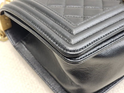 Chanel Black Caviar Old Medium Boy (GHW)