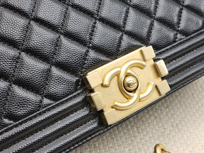 Chanel Black Caviar Old Medium Boy (GHW)