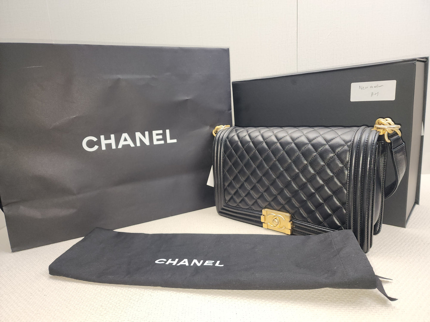 Chanel Black Lambskin New Medium Boy (GHW)