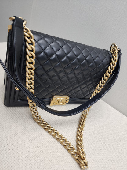 Chanel Black Lambskin New Medium Boy (GHW)