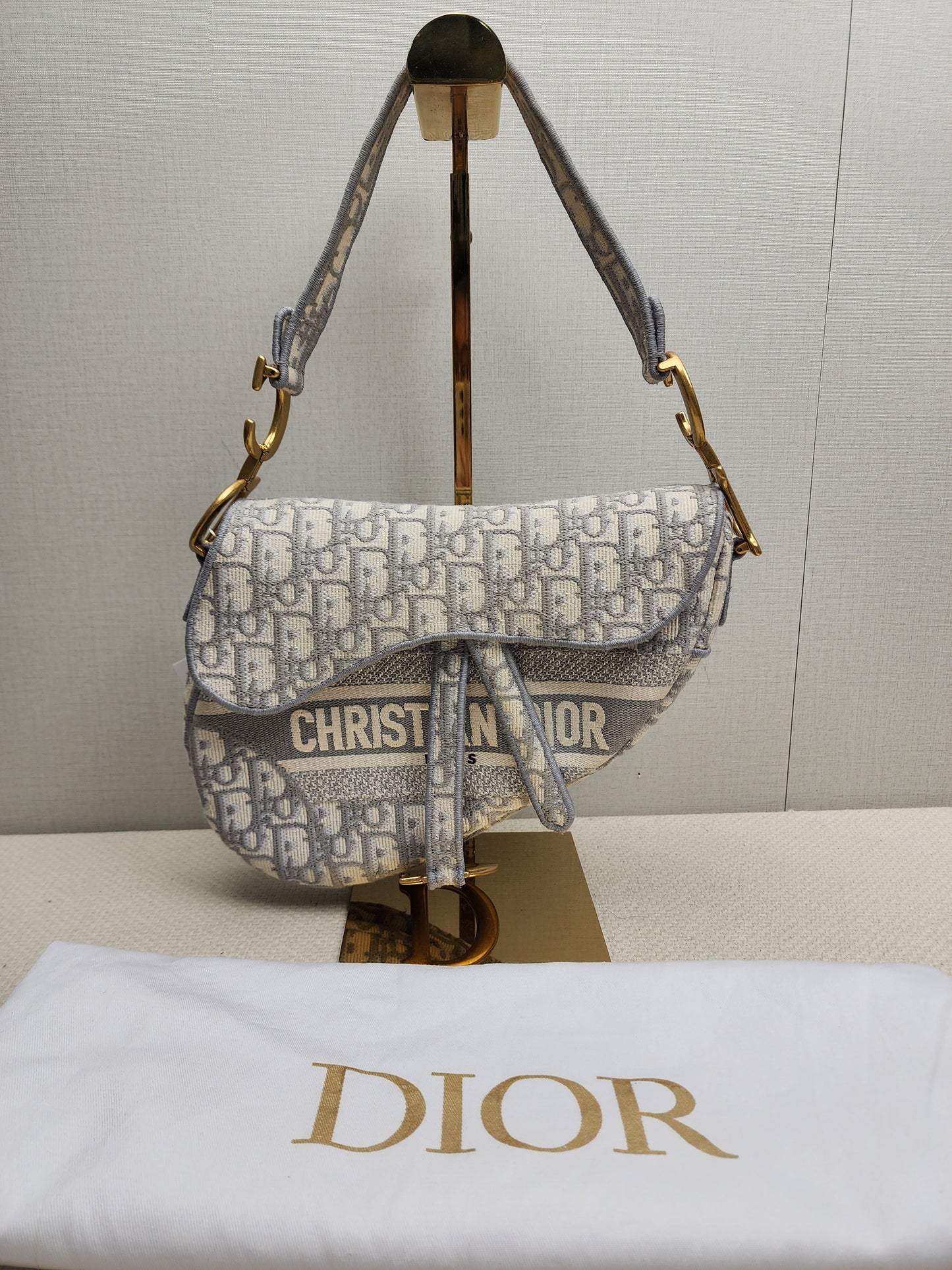Dior Grey Oblique Medium Saddle (GHW)
