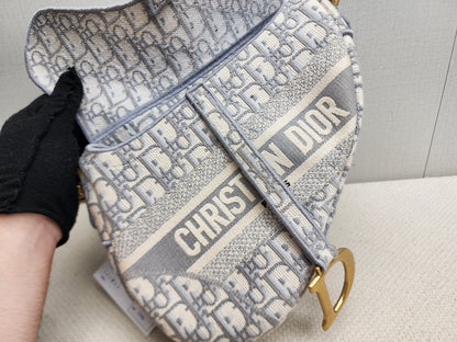 Dior Grey Oblique Medium Saddle (GHW)