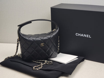 Chanel Black Caviar Mini Hobo Clutch w Chain (GHW)