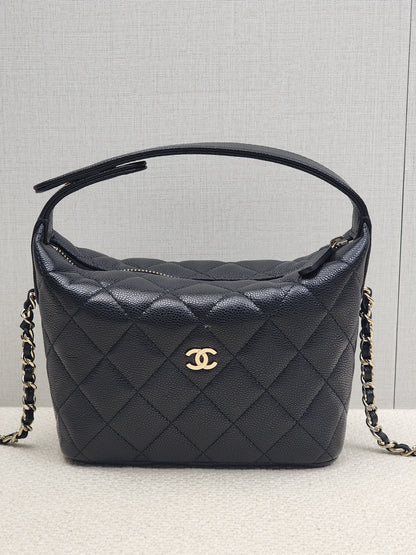 Chanel Black Caviar Mini Hobo Clutch w Chain (GHW)