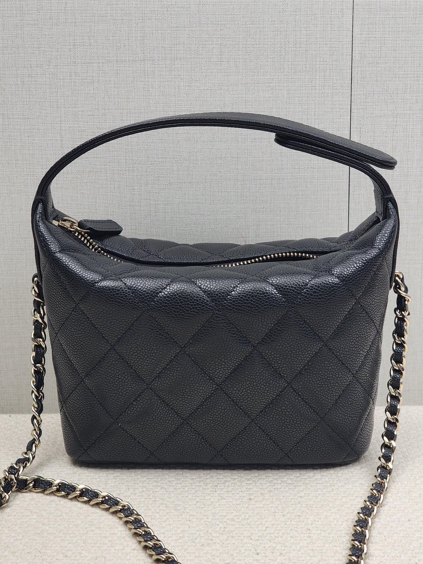 Chanel Black Caviar Mini Hobo Clutch w Chain (GHW)