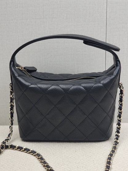 Chanel Black Caviar Mini Hobo Clutch w Chain (GHW)