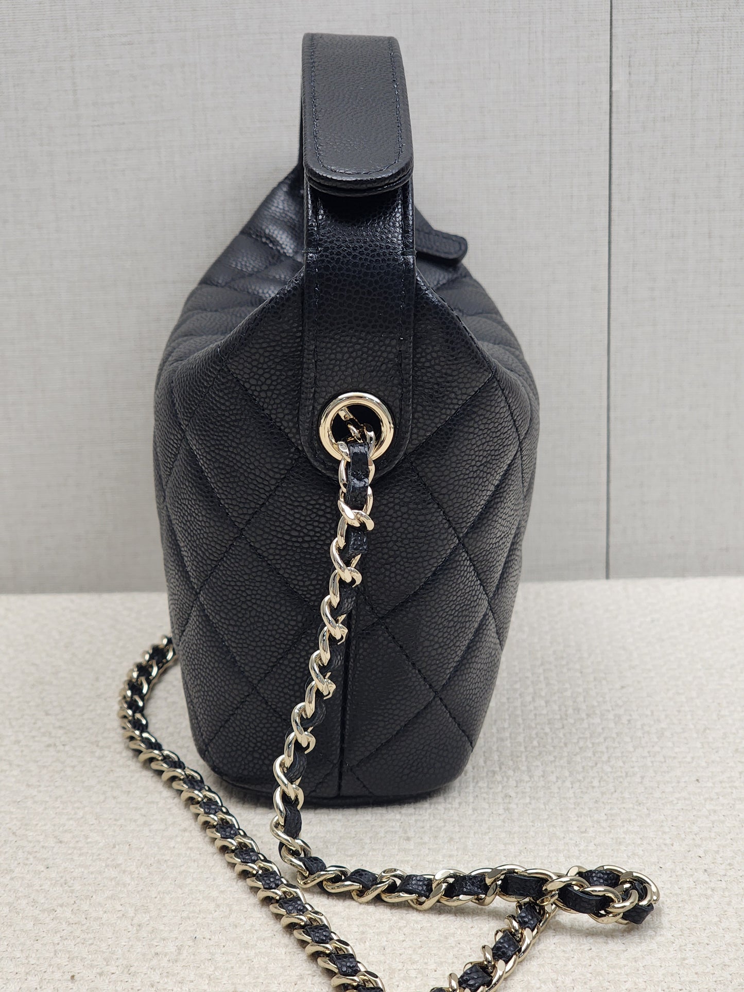 Chanel Black Caviar Mini Hobo Clutch w Chain (GHW)