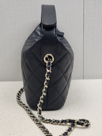 Chanel Black Caviar Mini Hobo Clutch w Chain (GHW)