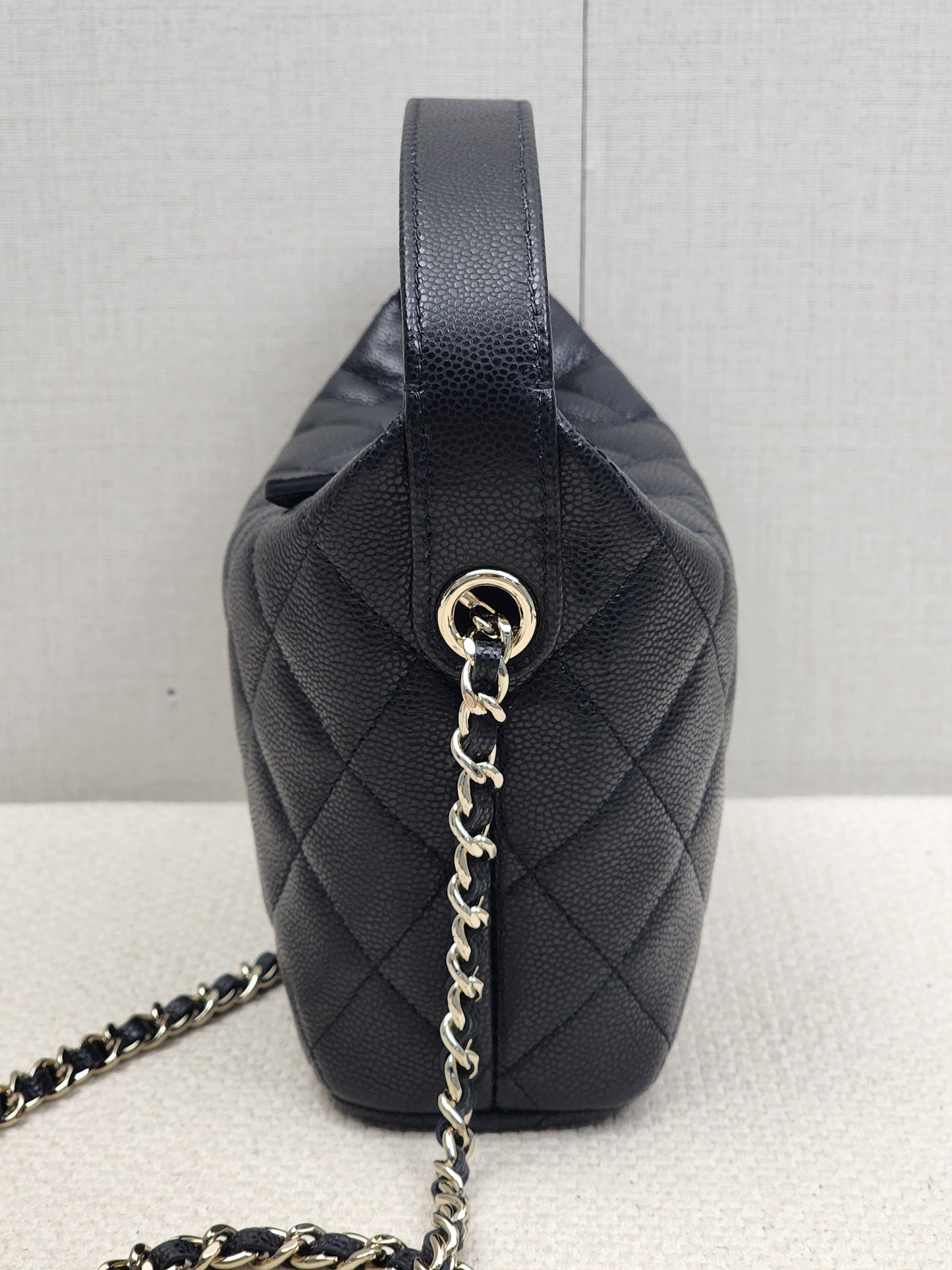 Chanel Black Caviar Mini Hobo Clutch w Chain (GHW)