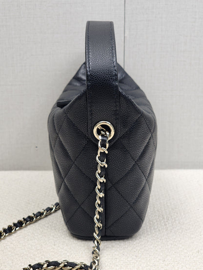 Chanel Black Caviar Mini Hobo Clutch w Chain (GHW)