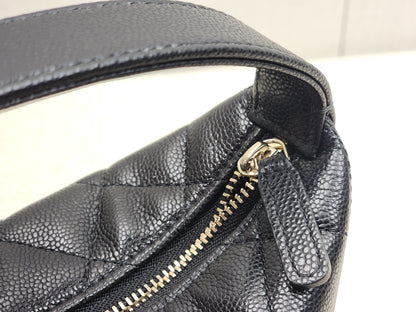 Chanel Black Caviar Mini Hobo Clutch w Chain (GHW)