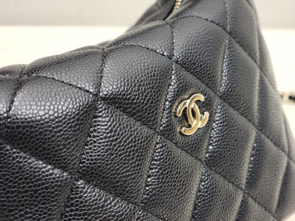 Chanel Black Caviar Mini Hobo Clutch w Chain (GHW)