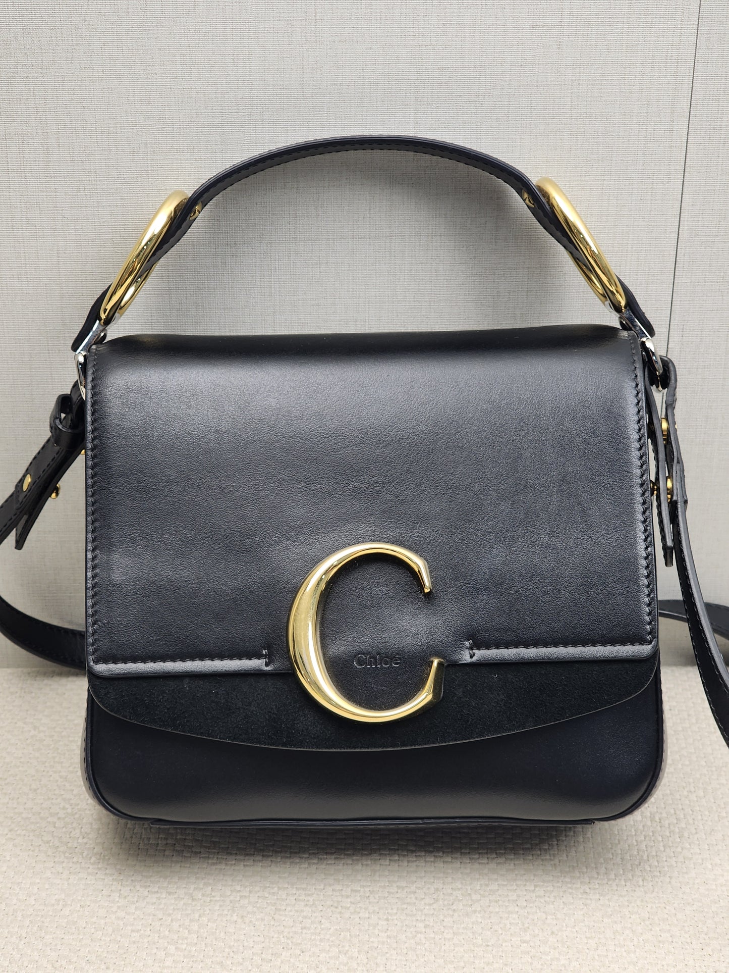 Chloe Black Calfskin Small C Crossbody Bag (GHW)
