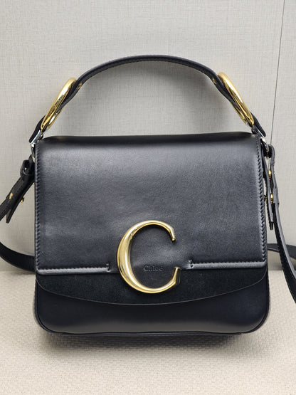 Chloe Black Calfskin Small C Crossbody Bag (GHW)