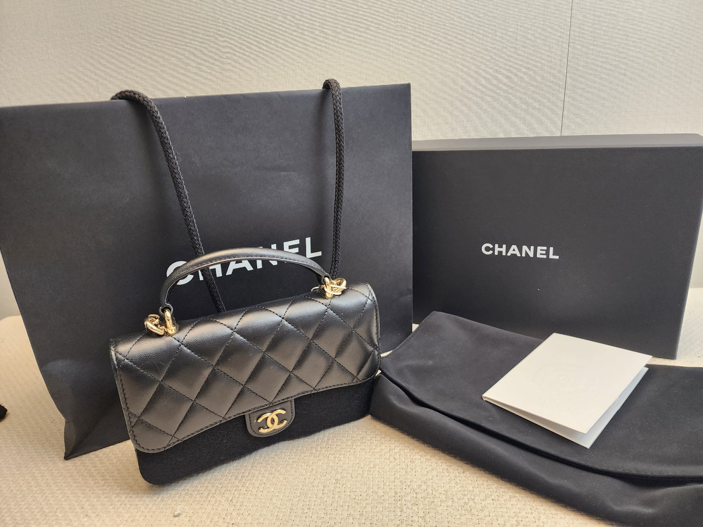 Chanel Black Lambskin Classic Phone Holder with Chain (LGHW)