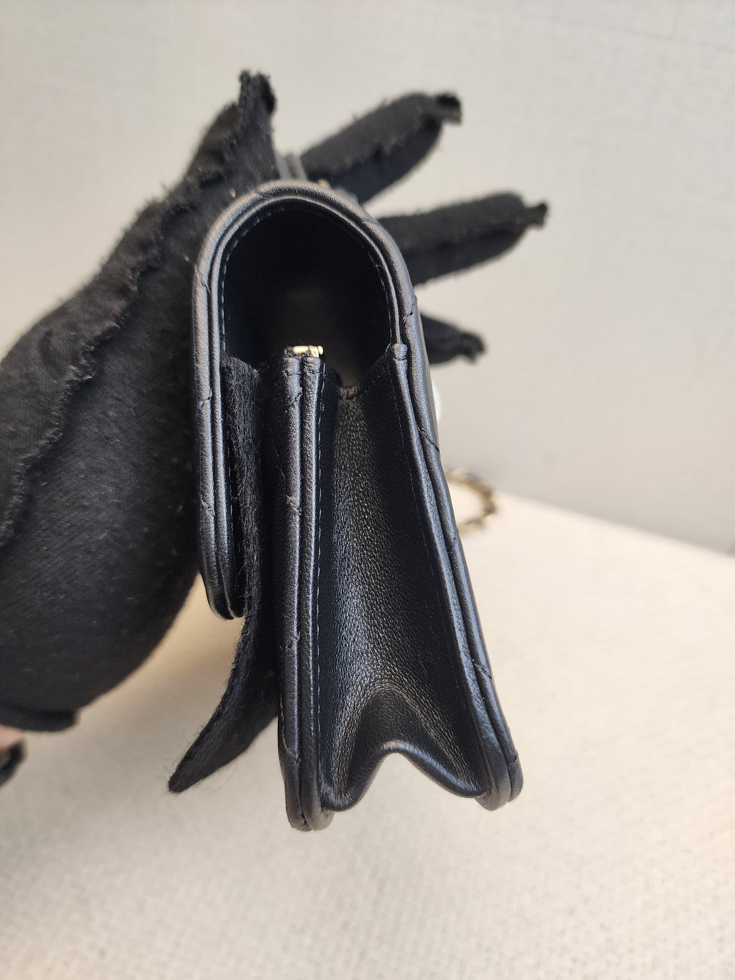 Chanel Black Lambskin Classic Phone Holder with Chain (LGHW)