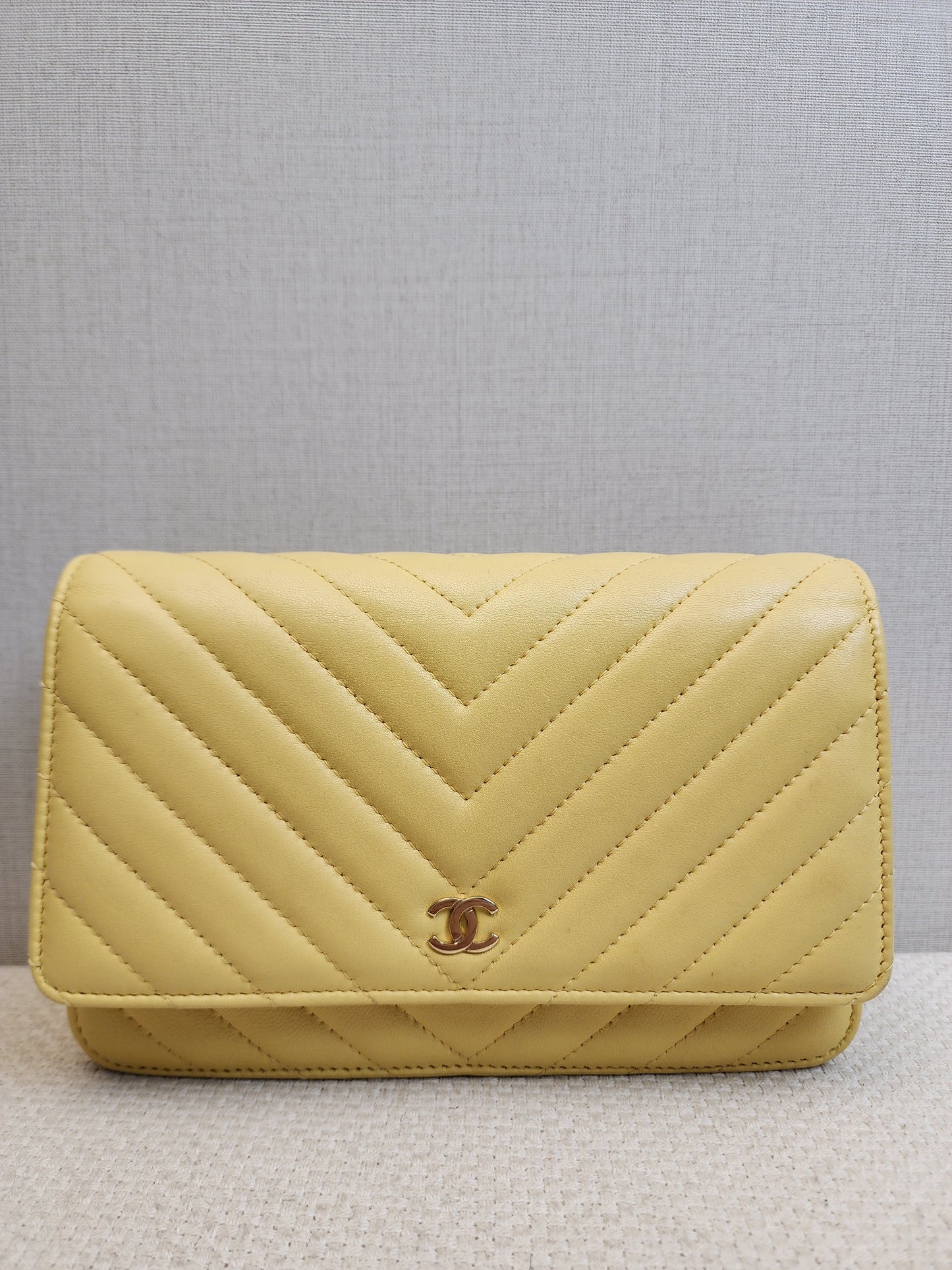 Chanel Yellow Lambskin Chevron Classic WOC (LGHW)