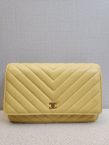 Chanel Yellow Lambskin Chevron Classic WOC (LGHW)