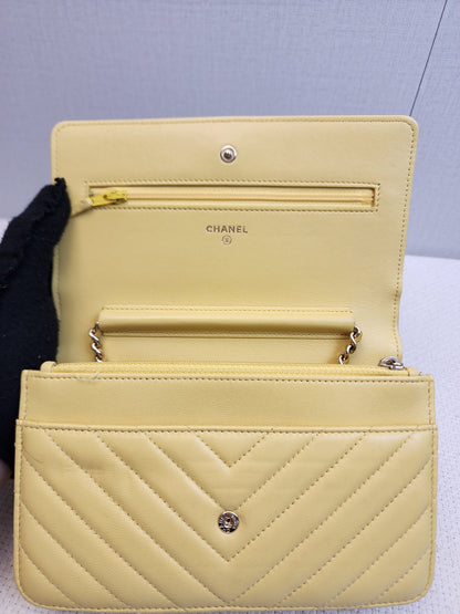 Chanel Yellow Lambskin Chevron Classic WOC (LGHW)